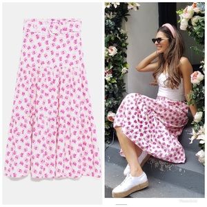 ZARA Belted Print Skirt